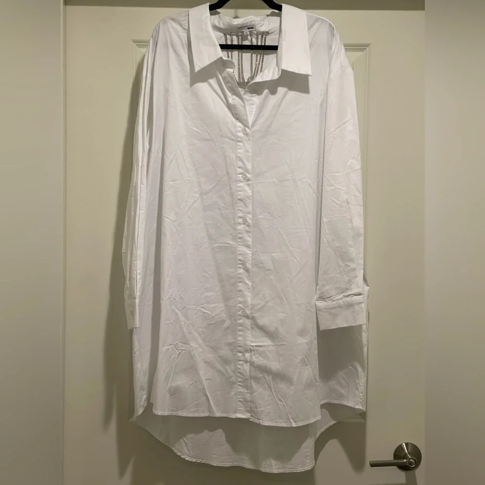 Fashion Nova Curve Professional Shine Shirt Dress - White XL - Picture 3 of 6